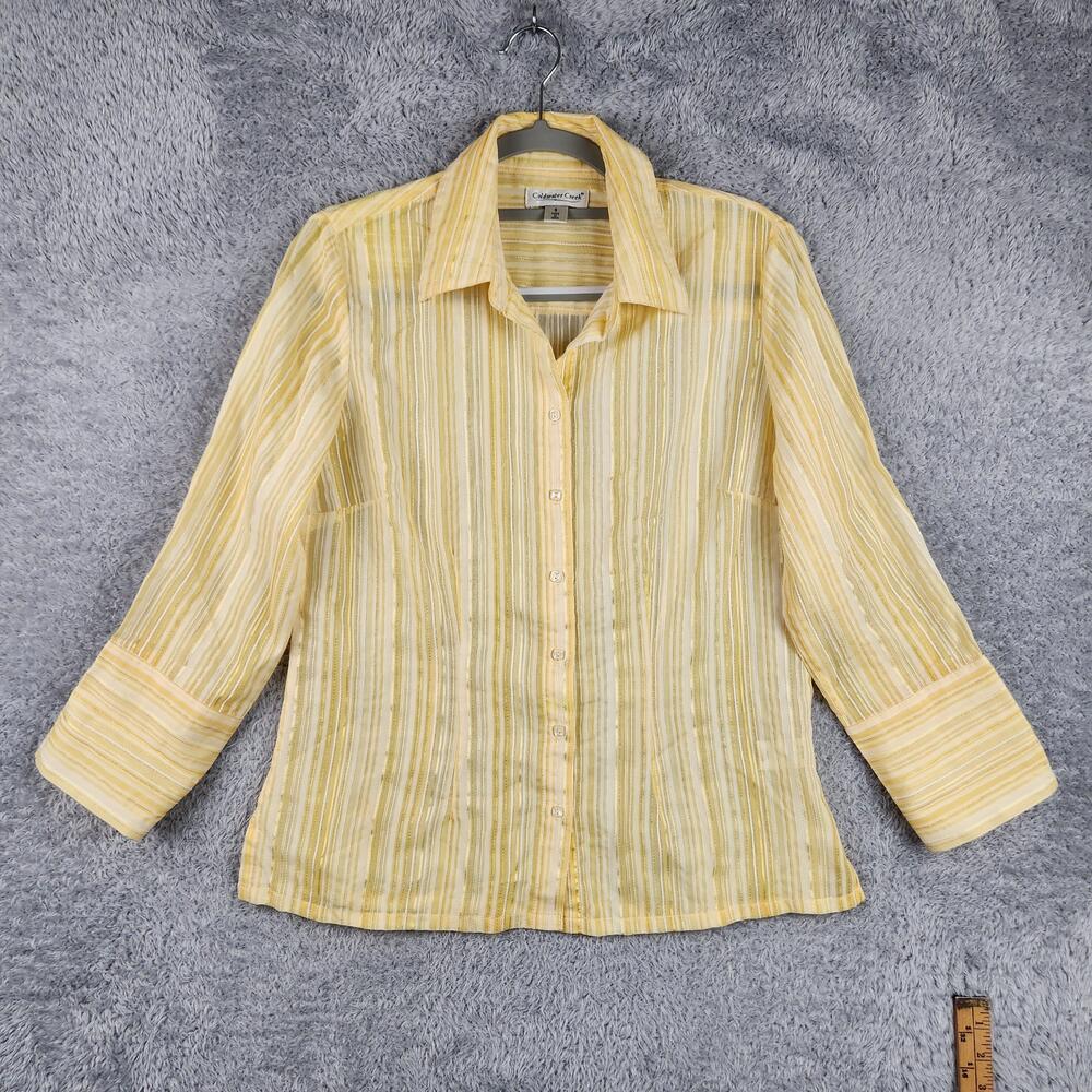 Vintage Coldwater Creek Shirt Womens Small Yellow Gold Striped Glam Top Y2k 90s